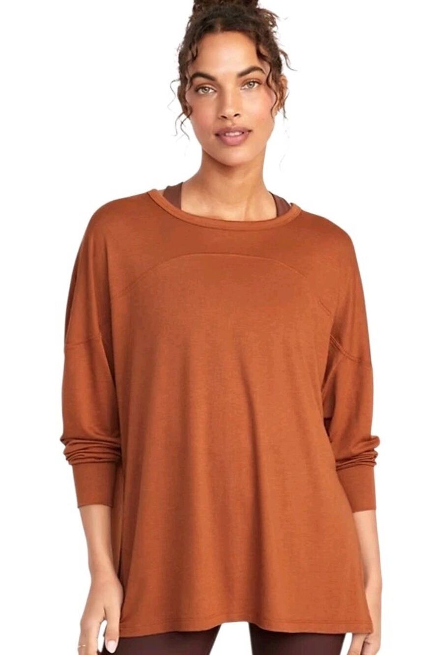 Old Navy Ultralite Go Dry All Day Burnt Orange Long Sleeve Tunic Top XL Activewe